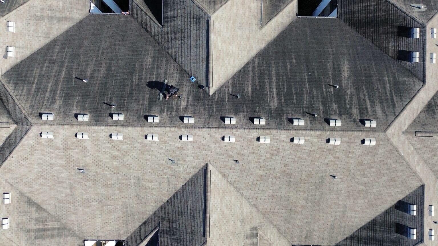 Overhead view of multifamily roof repair