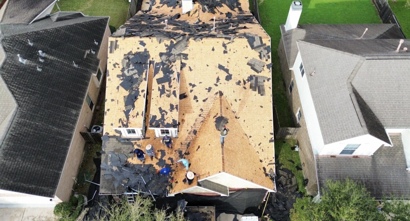 Residential roof replacement in progress
